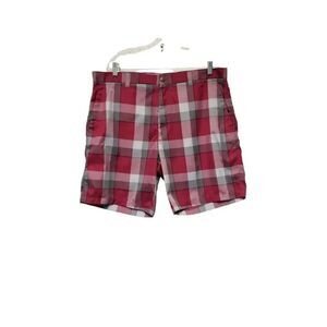 Callaway Men's Golf Performance Red/Gray Shorts Plaid Flat Front Size 40